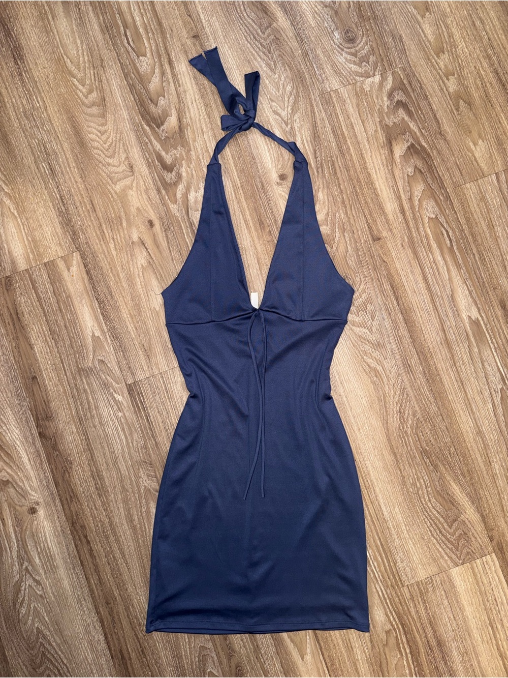 Navy Halter V-Neck Mini Dress